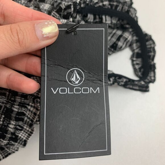 Volcom Shirred Mini Dress Womens XS Extra Small Check Plaid Square Neck Bodycon - Picture 12 of 16